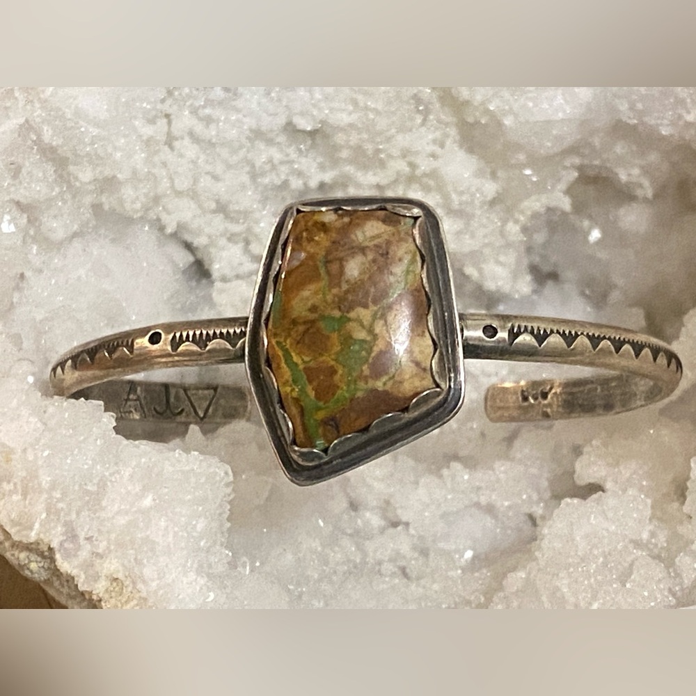 Sterling Royston Turquoise Stamped Stacker Cuff